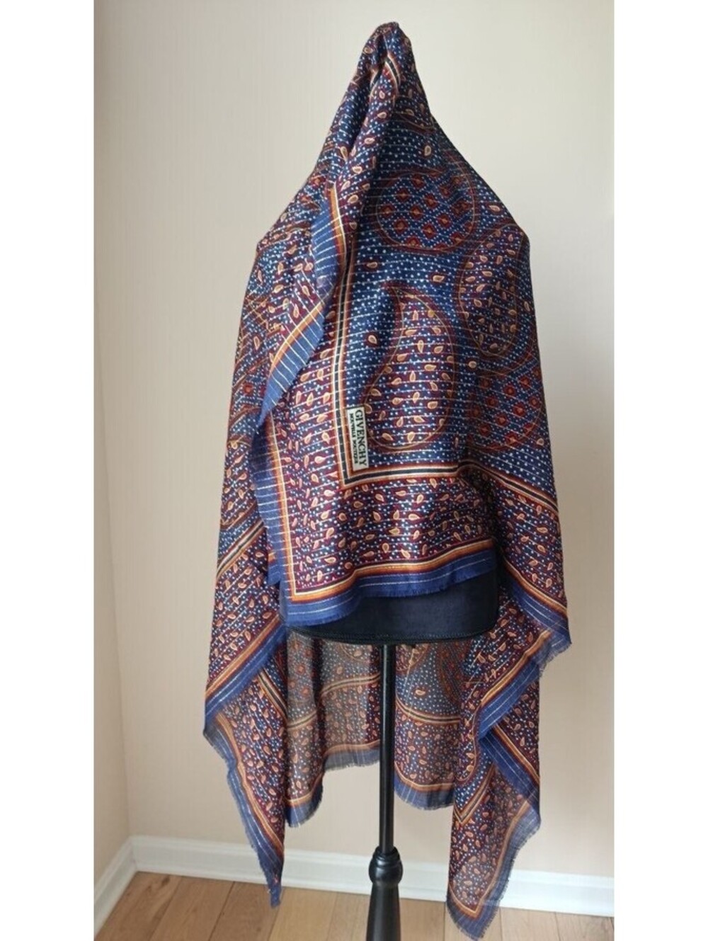 Givenchy Nouvelle Boutique Large Wool Silk Scarf Shawl Lurex Italy 1970s Vtg